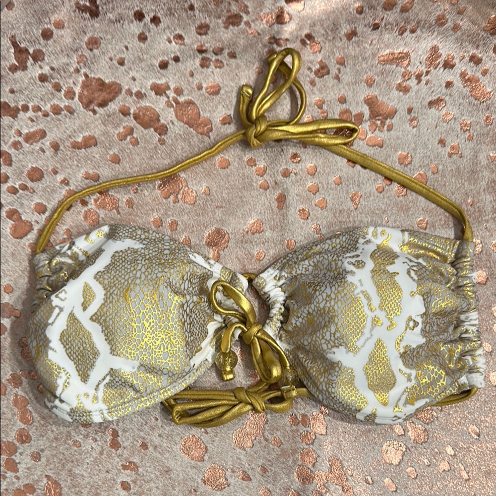 NWOT OP Gold and White Bikini Top